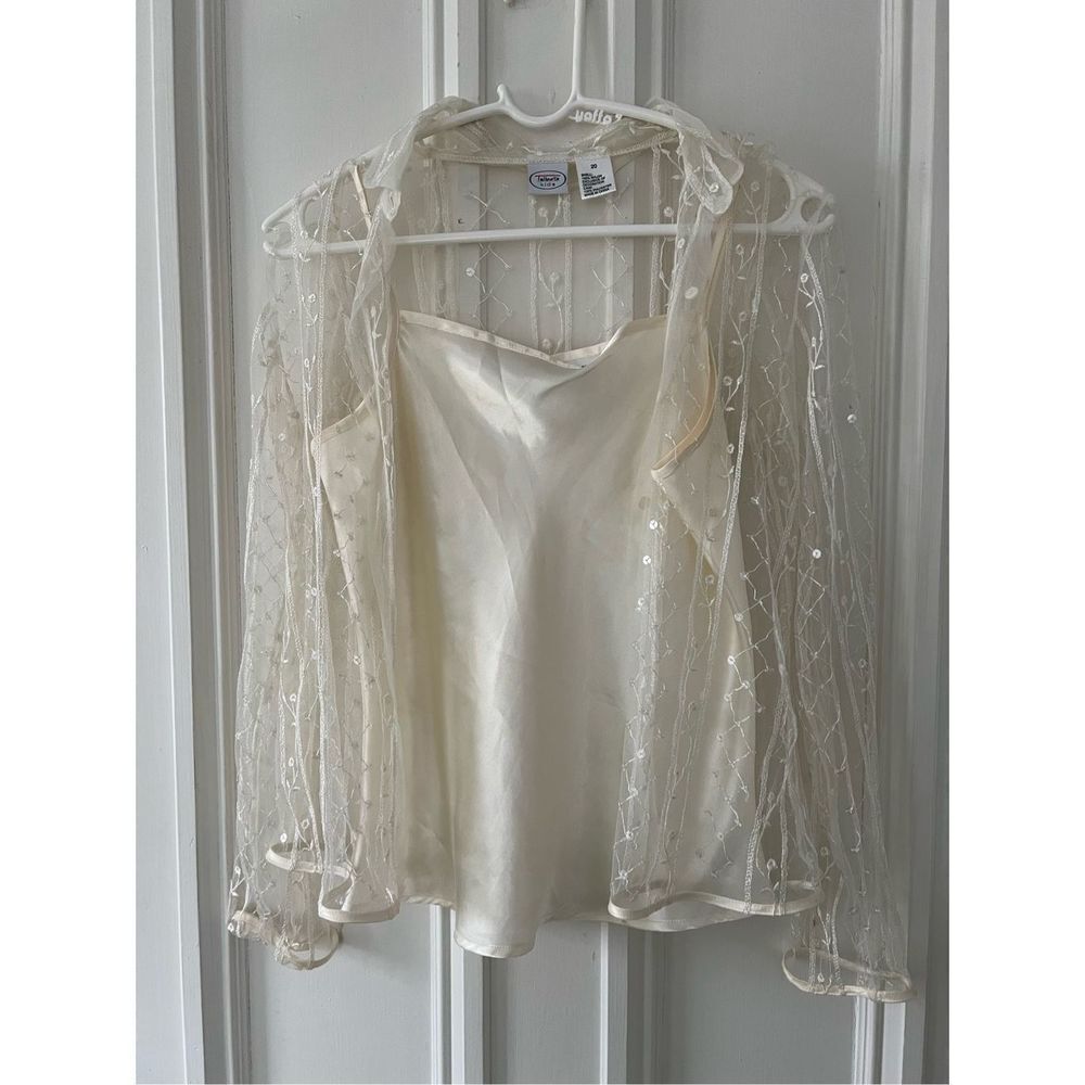 Talbots sheer embroidered floral long sleeve cream button down and tank set/ wo